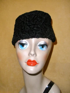 1960's Black Persian Lamb Tall Dress Hat - Picture 1 of 7