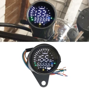Universal Motorcycle Speedometer Digital Odometer 199KM/H 12000RPM Round Gauge - Picture 1 of 12