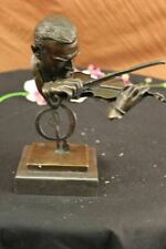 Brown Color Patina Bronze Sculpture Violin Player Viola Musician Marble Statue
