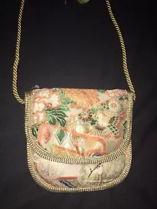 Vintage Japanese Obi Brocade Bird Floral Silk Bag Purse - Picture 1 of 9