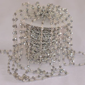 3mm Silver Pyrite beads Rosary chain, silver Plated, Bulk Roll, Jwellary Making - Picture 1 of 6