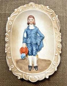 Vintage Lefton Blue Boy Hand Painted Bisque Porcelain 6" Wall Plaque KW3504 - Picture 1 of 8