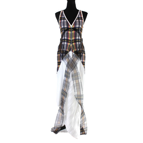 Abito Burberry fazzoletto asimmetrico orlo plissettato bianco grigio 10 NUOVO alto basso M