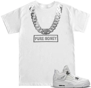 PURE MONEY Silver Chain T Shirt to match with Air Js 4 PURE MONEY 4 Shoes - Picture 1 of 4
