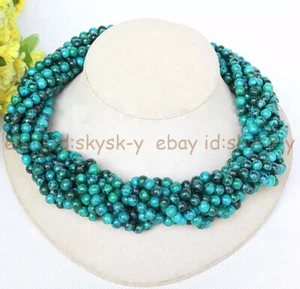 10 Strands 6mm Green Azurite Chrysocolla Round Gemstone Beads Necklace 20 inch - Picture 1 of 6