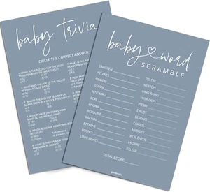 Baby Shower Wort Scramble Spielkarten 50 doppelseitige Karten blau - Bild 1 von 3
