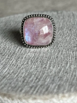 Anillo Piedra Lunar Rosa Talla 9 Plata de Ley .925 Foto 1 de 2