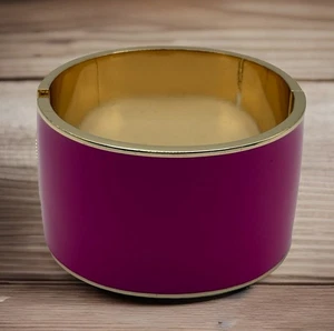 VTG Gold Tone & Hot Pink Hinged Bracelet 1.5” Wide Retro Statement - Picture 1 of 8
