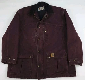 Vintage Carhartt Heavy Lined Canvas Chore Work Jacket Rare Plum Burgundy USA 90s - Picture 1 of 8