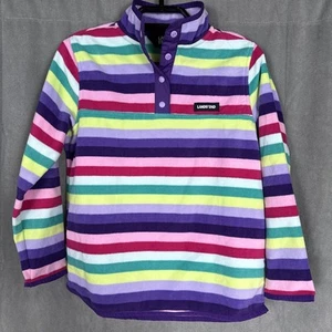 New Lands End Girls Medium 10-12 Striped Fleece Pullover Snaps Sweater Top Shirt - Picture 1 of 5