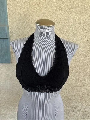 Gilly Hicks Negro Halter Bralette Encaje Acolchado Inalámbrico Cierre Trasero Usado Pequeño Foto 1 de 4