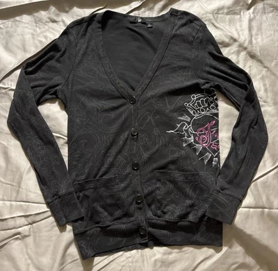 Fox Racing Cardigan Sweater Womens Skull Graffiti Print Black Sweater Medium - Image 1 of 4