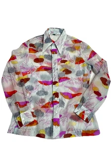 Rad Vintage 60s 70s Sheer Psychedelic Mcm Peter Max Style Button Up Shirt Mod - Picture 1 of 6