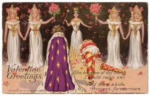 Saludos de San Valentín 1907, príncipes, hermosas doncellas de novia - Raphael Tuck & Sons - Imagen 1 de 2