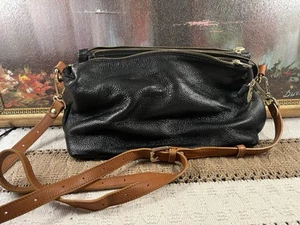 Valentina Genuine Leather, Pebble Black Brown Crossbody Shoulder Bag Purse Italy - Picture 1 of 18