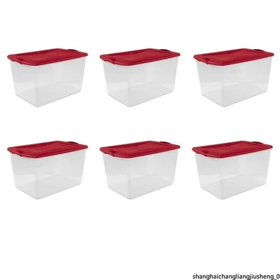 66 Qt Clear Storage Bin with Latch Lid Red 6 Pack - Image 1 of 4
