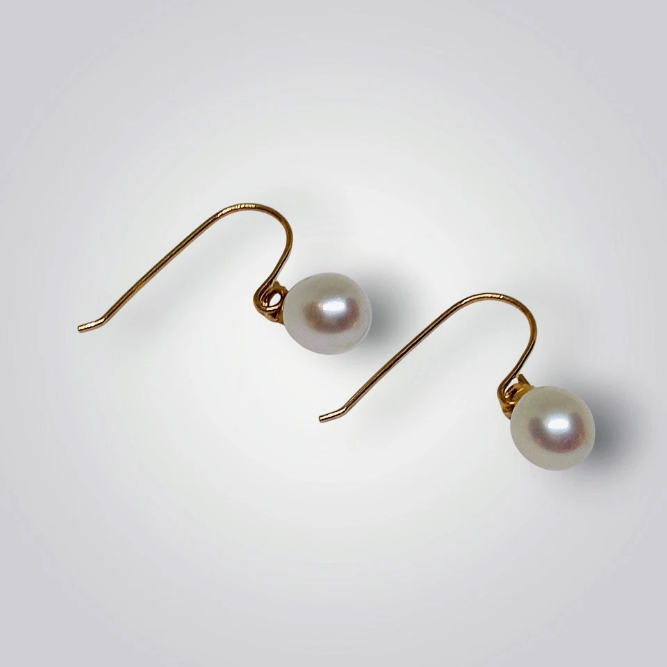 14kt 黄金珍珠鱼钩耳环无废 0.07 克 — 第 1/4 张图片
