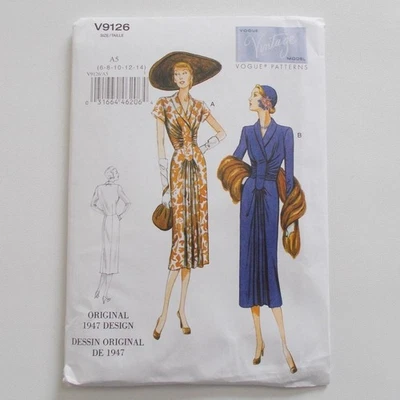 Vogue V9126 Reproduction 1947 Dress Pattern A5 Sizes 6-14 Uncut - Image 1 of 4
