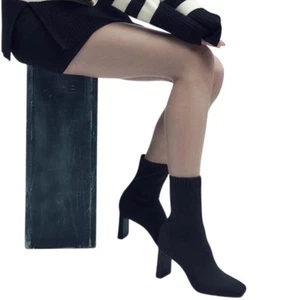 Zara Womens High-Heeled Black Fabric Ankle Boots Size 8 US 39 EUR New w/Tags - Picture 1 of 8