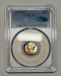1940-S Mercury Dime 10C PCGS MS67+ Plus Green CAC Beautiful Eye Appeal Toned  - Picture 1 of 2