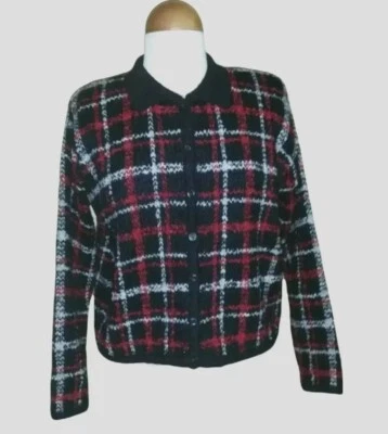 Suéter Paul Harris Vintage Años 80 Mohair, Mezcla de Lana Abotonada, Cuadros Mujer Talla S Foto 1 de 4