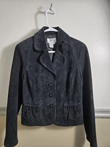 Vintage Live A Little Womes Leather Jacket Size M Black - Picture 1 of 3