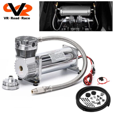 AIR RIDE COMPRESSOR TRAIN HORN LOWRIDER BAGS SUSPENSION CHROME 12V 200PSI 480 Foto 1 de 4