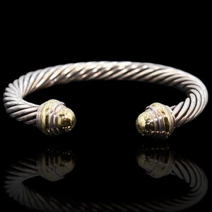 Authentic estate David Yurman 14K & sterling Cable cuff bracelet - Picture 1 of 3