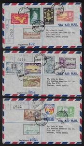 TONGA TO SAUDI ARABIA 1959 THREE REGISTERED AIR MAIL COVERS TO ARAMCO EMPLOYEE - Picture 1 of 2