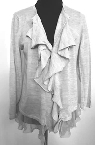 Cárdigan de lana gris abierto con volantes Design History para mujer | detalle de seda talla M - Imagen 1 de 7