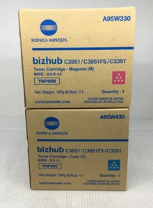 Konica Minolta Bizhub C3851/C3851FS/C3351 TNP49M,TNP49C Cyan & Magenta Toner - Picture 1 of 5