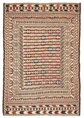 Kelim Sumach Handgewebter Orientteppich 186 x 125 cm-Nomadic,kilim,Soumak,Beige - Bild 1 von 4