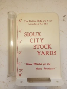 Pluviómetro publicitario vintage Sioux City Stockyards con caja original y papel - Imagen 1 de 5
