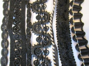 Black Trim Braid Edging Lot Victorian Costume mourning Civil War TRIM 23yds - Picture 1 of 18