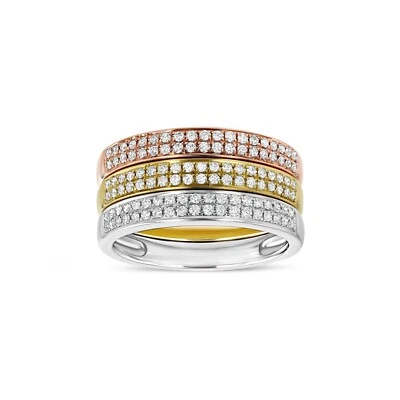 Diamond Stackable Band Rings 14K Tri Color Gold Multi Tone 3 Piece 0.57CT Round - Image 1 of 2