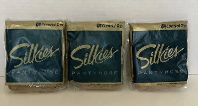 Lote de 3 medias de nailon vintage Silkies Control Top #105 medio desnudo Foto 1 de 4
