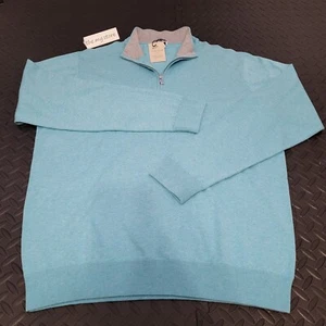 Peter Millar Crown Sweater Turquoise Blue Crest Quarter Zip  Men's Sz Large NWT - Picture 1 of 5