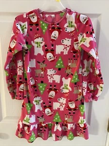 Carters M Girls Holiday Santa Reindeer Polar Bear Pink Fleece warm Nightgown - Picture 1 of 4