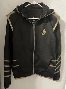 Disney Marvel Avengers Endgame Hawkeye Ronin Jacket Black Gold Zip Hooded - Picture 1 of 6