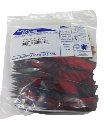100 Pack Gateway Feathers 4" Right Wing: Shield Tre Red 400RSTRD-100 - Image 1 of 3