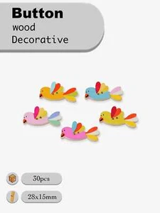 30pcs Cartoon Bird Wooden Buttons for scrapbook sewing handmade craft DIY 28mm - Picture 1 of 4