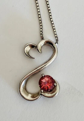 "Collar de cadena colgante de topacio rosa corazón abierto de plata esterlina Jane Seymour 20""" Foto 1 de 4