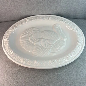Century Stoneware Turkey Platter Oval White Thanksgiving Decorative 18.5" X 14” - Picture 1 of 7