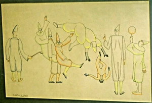 Michel Tapie Cubist Painting Color Drawing Circus Saltambiques French Acrobats - Picture 1 of 16