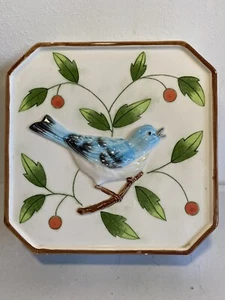 Vintage Blue Birds And Cherries Porcelain Ceramic Mold Measures 7.5x7.5 Japan - Picture 1 of 12