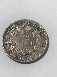 1918-F German Empire Silver 1/2 Mark VF+ #19333 - Picture 1 of 2