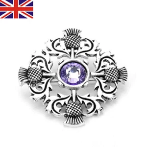 Silver Scottish Thistle Diamante Brooch Shawl Cloak Lapel Pin Kilt Scotland - Picture 1 of 5