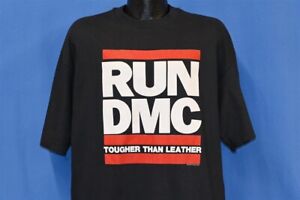 vintage 80s RUN DMC TOUGHER THAN LEATHER DEADSTOCK HIP HOP TOUR BLACK t-shirt XL