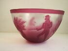 Large Heavy Red Cameo Glass Bowl Victorian Period Hunter Scene Decorated