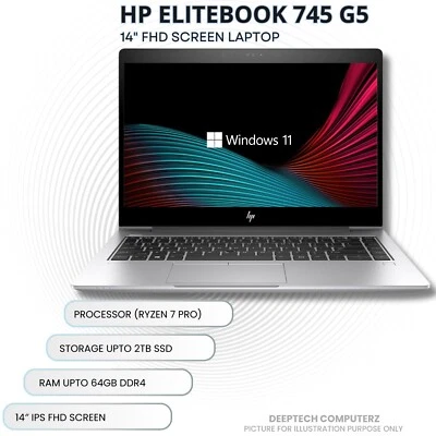 HP EliteBook 735 G5 Laptop 14" inch AMD Ryzen 7 Pro 32GB RAM 2TB SSD Windows 11 - Image 1 of 4